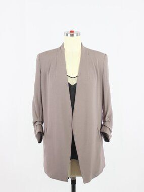 Aritzia BABATON Power Hip Taupe Grey Crepe Open Blazer Jacket, Size 2
